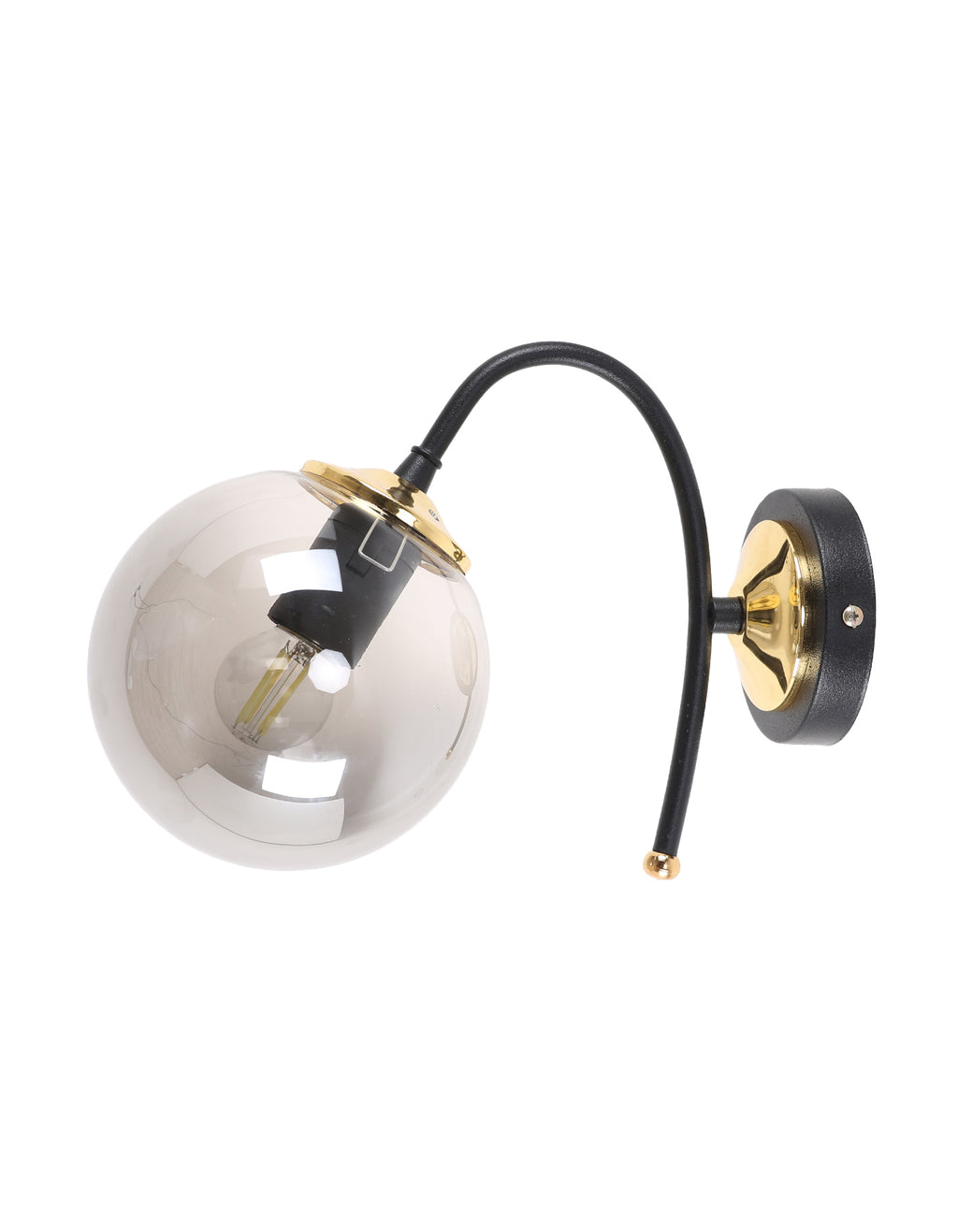 Applique Murale Globe Fumé Transparent Structure Noire Détails Dorés Design Moderne