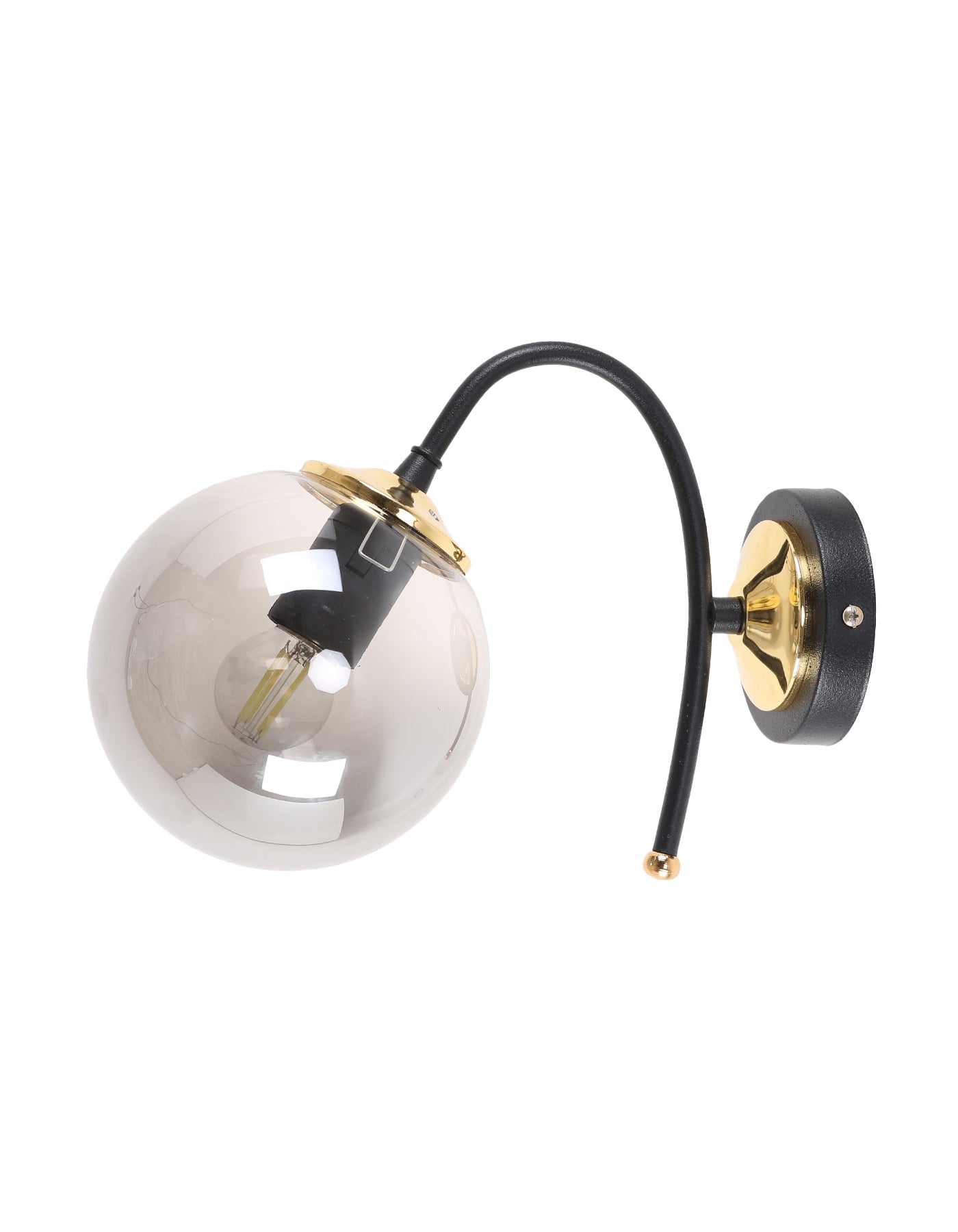 Applique Murale Globe Fumé Transparent Structure Noire Détails Dorés Design Moderne