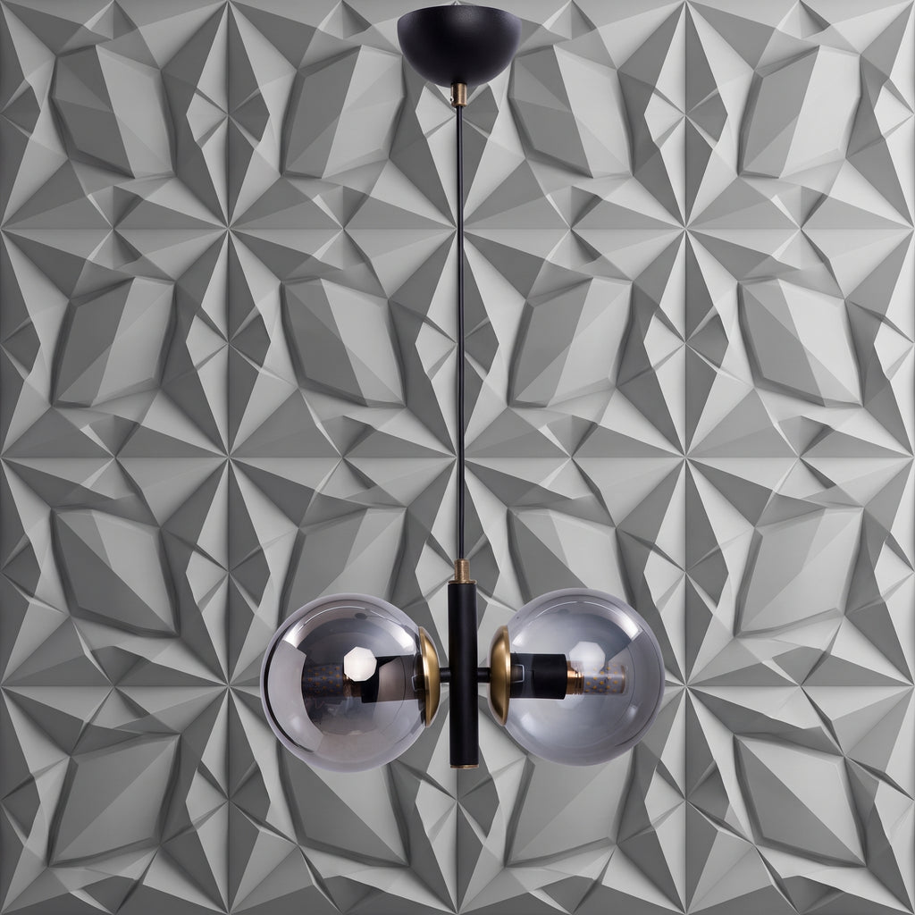 Lustre suspension double globe noir mat et laiton verre fumé IP40