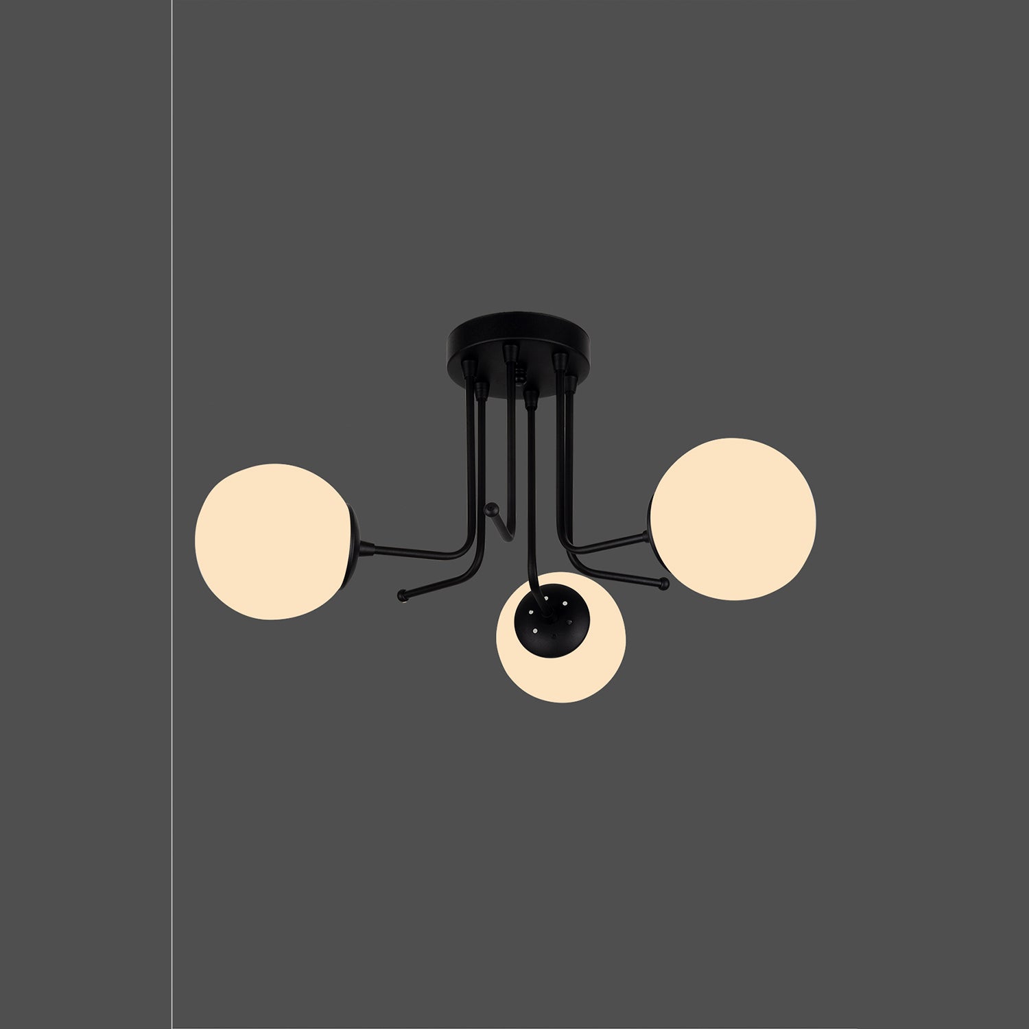 Plafonnier Design Scandinave - 3 Globes Blancs et Noir E27