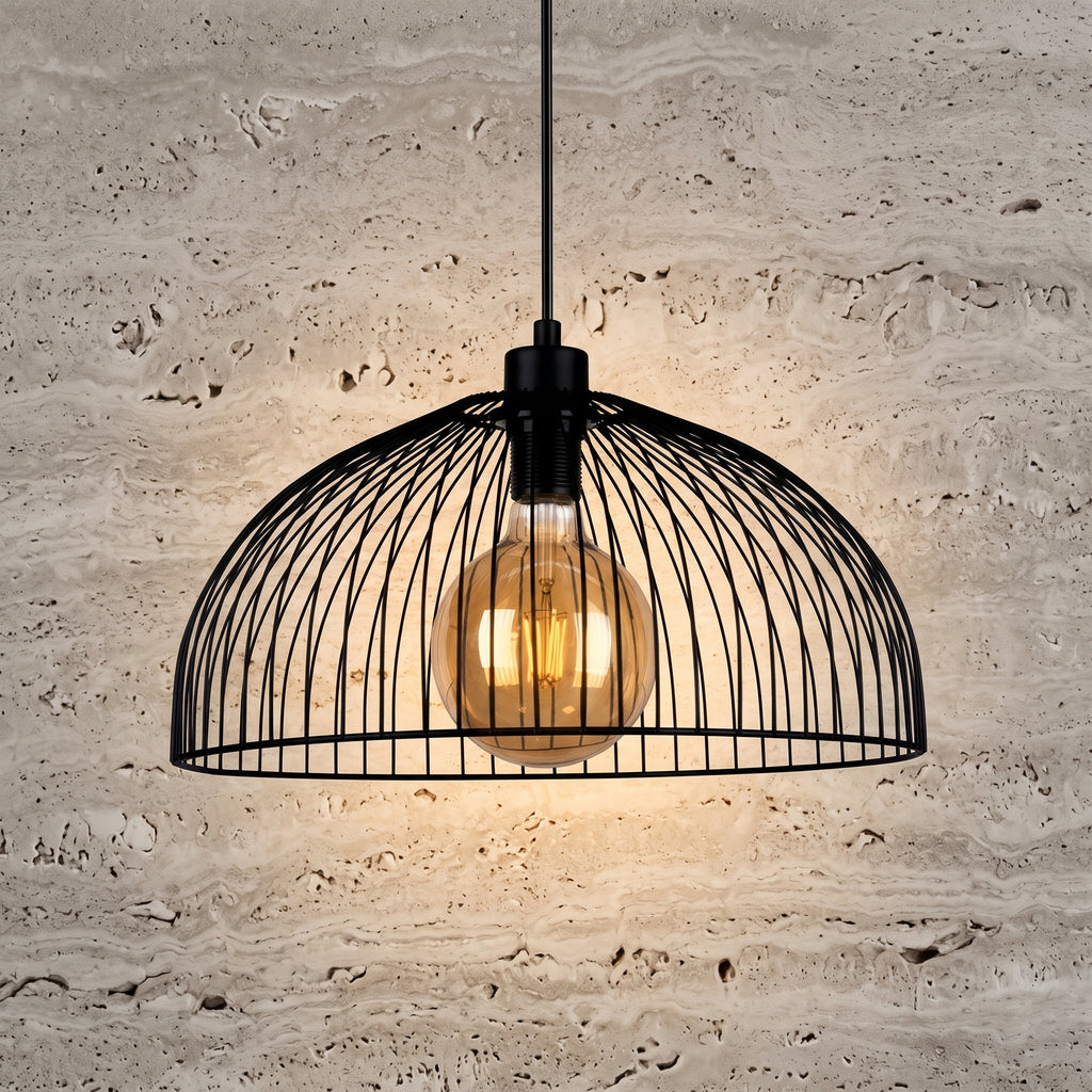 Lustre cage géométrique industriel noir Ø24 cm