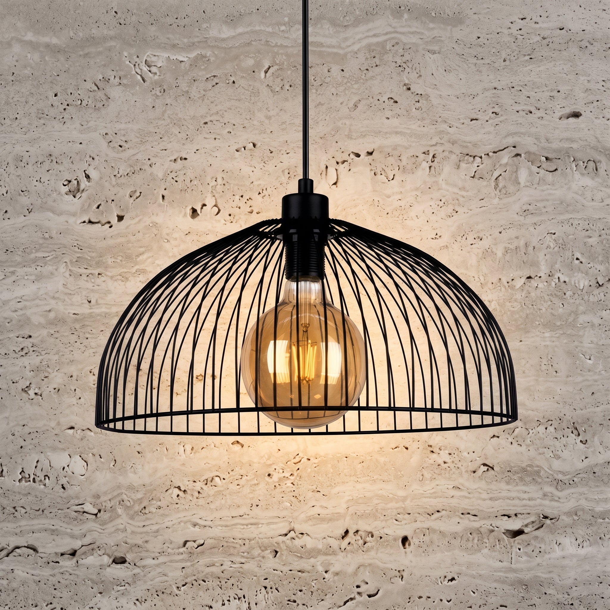 Lustre cage géométrique industriel noir Ø24 cm