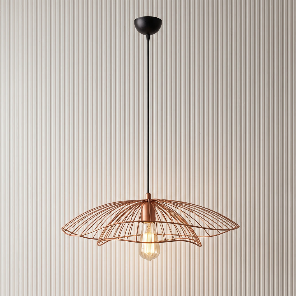 Lustre filaire cuivre rosé évasé 50 cm style boho