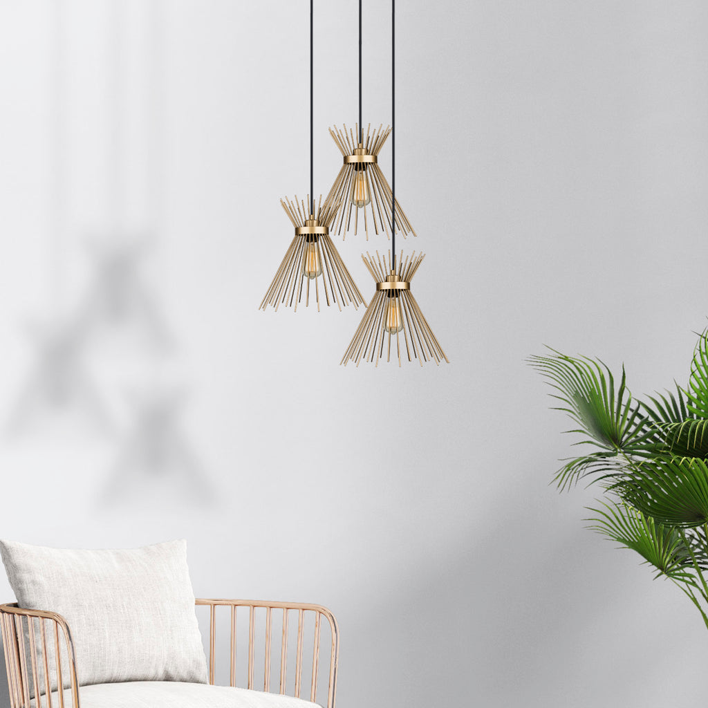 Lustre Suspendu Design Starburst Triple Doré