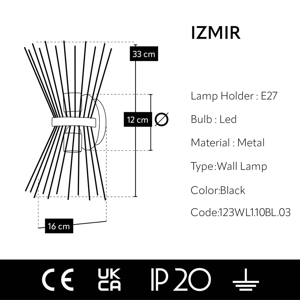 Détail des rayons métalliques de l'applique starburst noir
