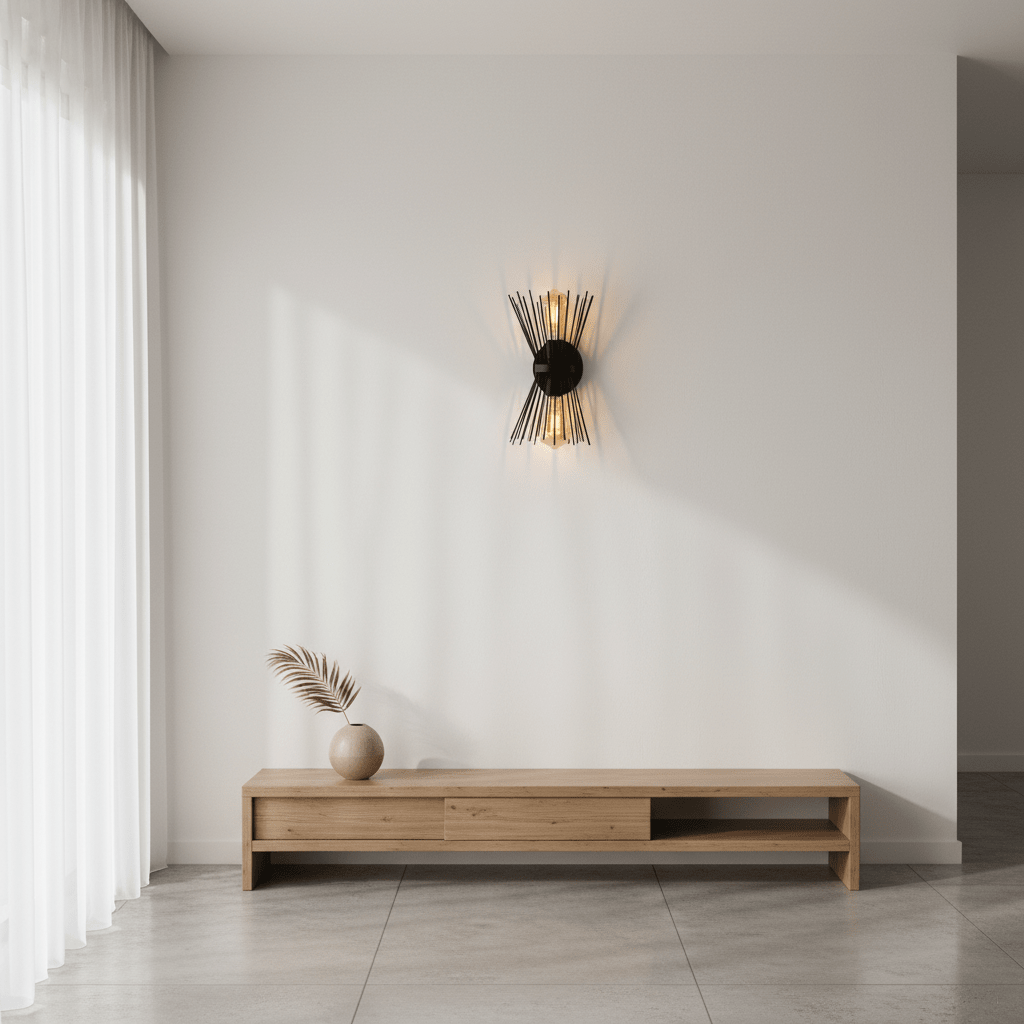  Applique murale starburst noir installée dans un intérieur moderne