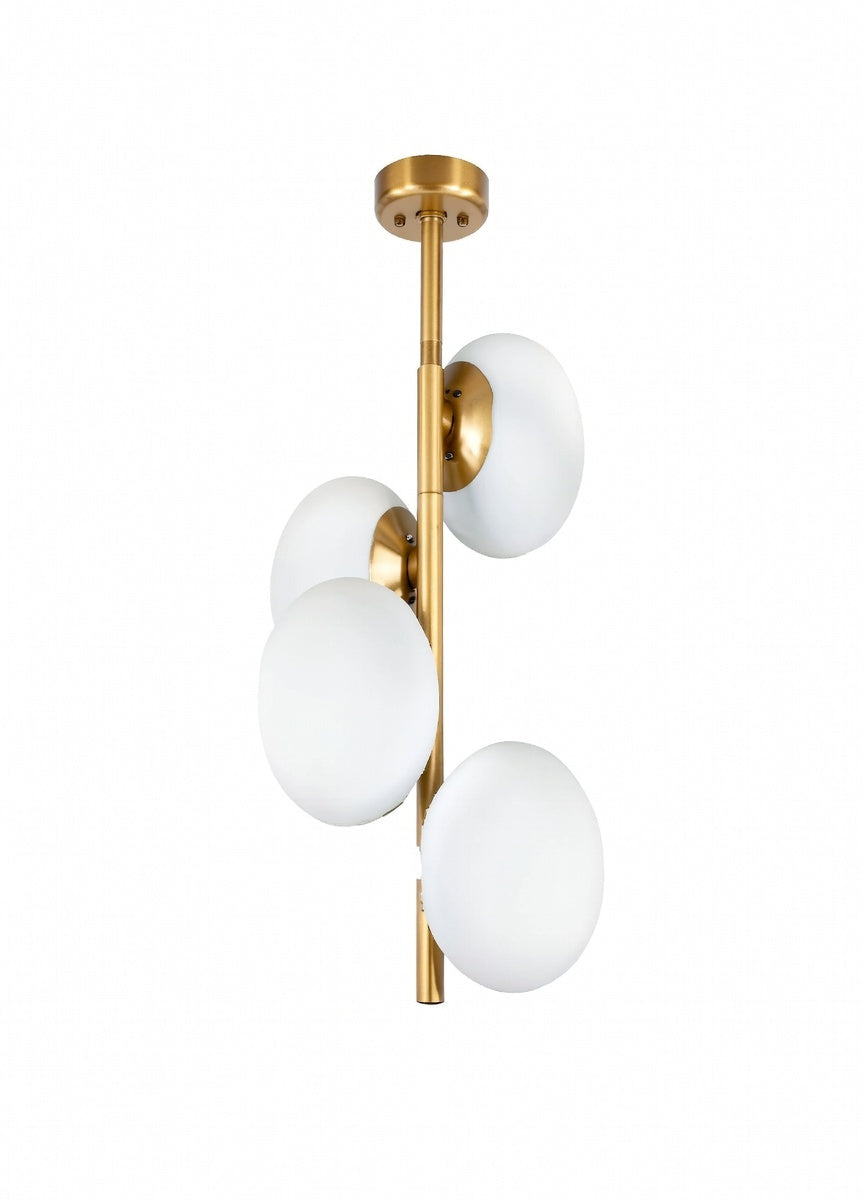 Lustre 4 globes opalin laiton doré design moderne 4xE27 IP20