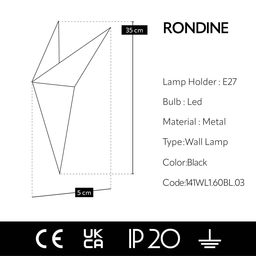 Vue de profil de l'applique murale géométrique noir mat