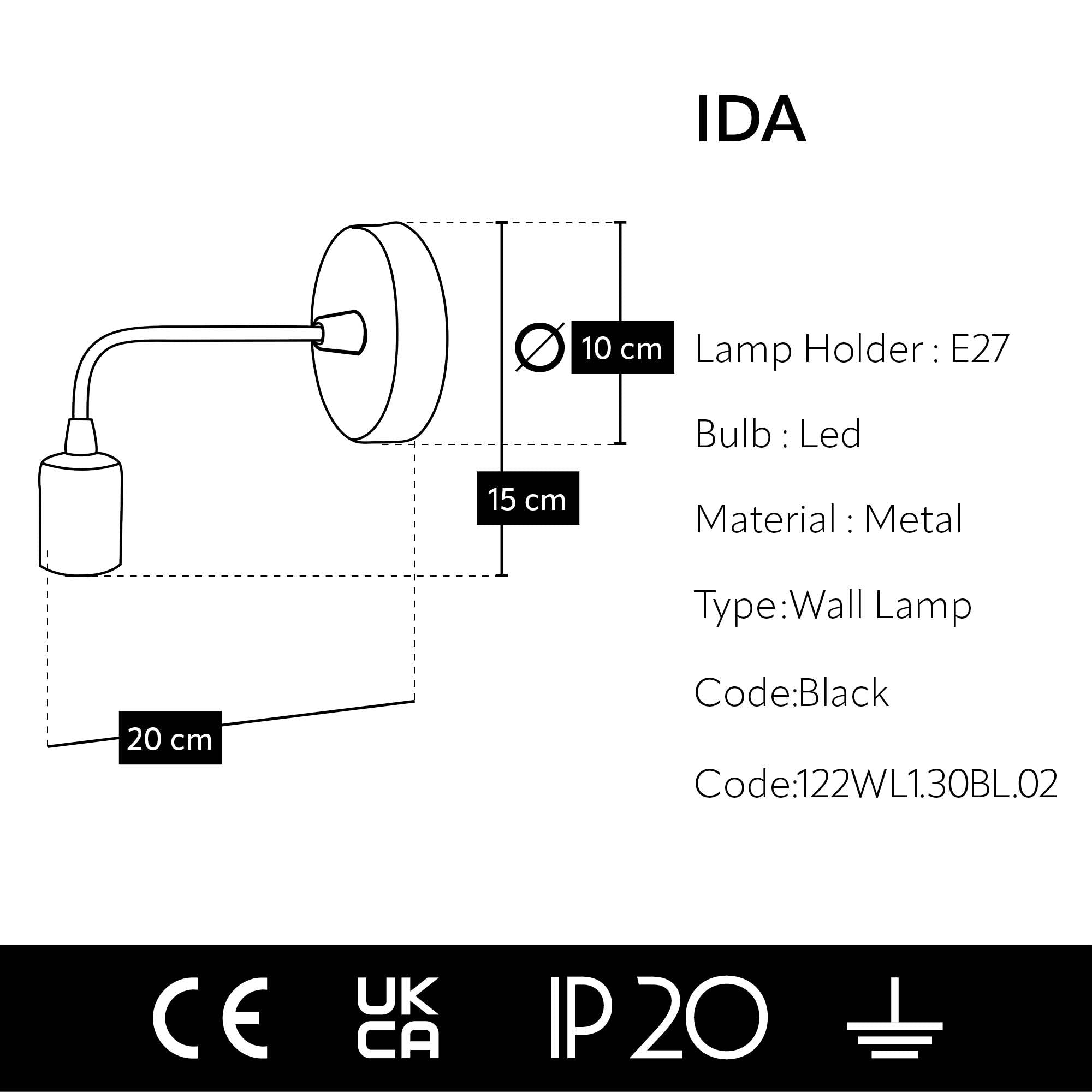 Détail du design épuré de l'applique minimaliste noir
