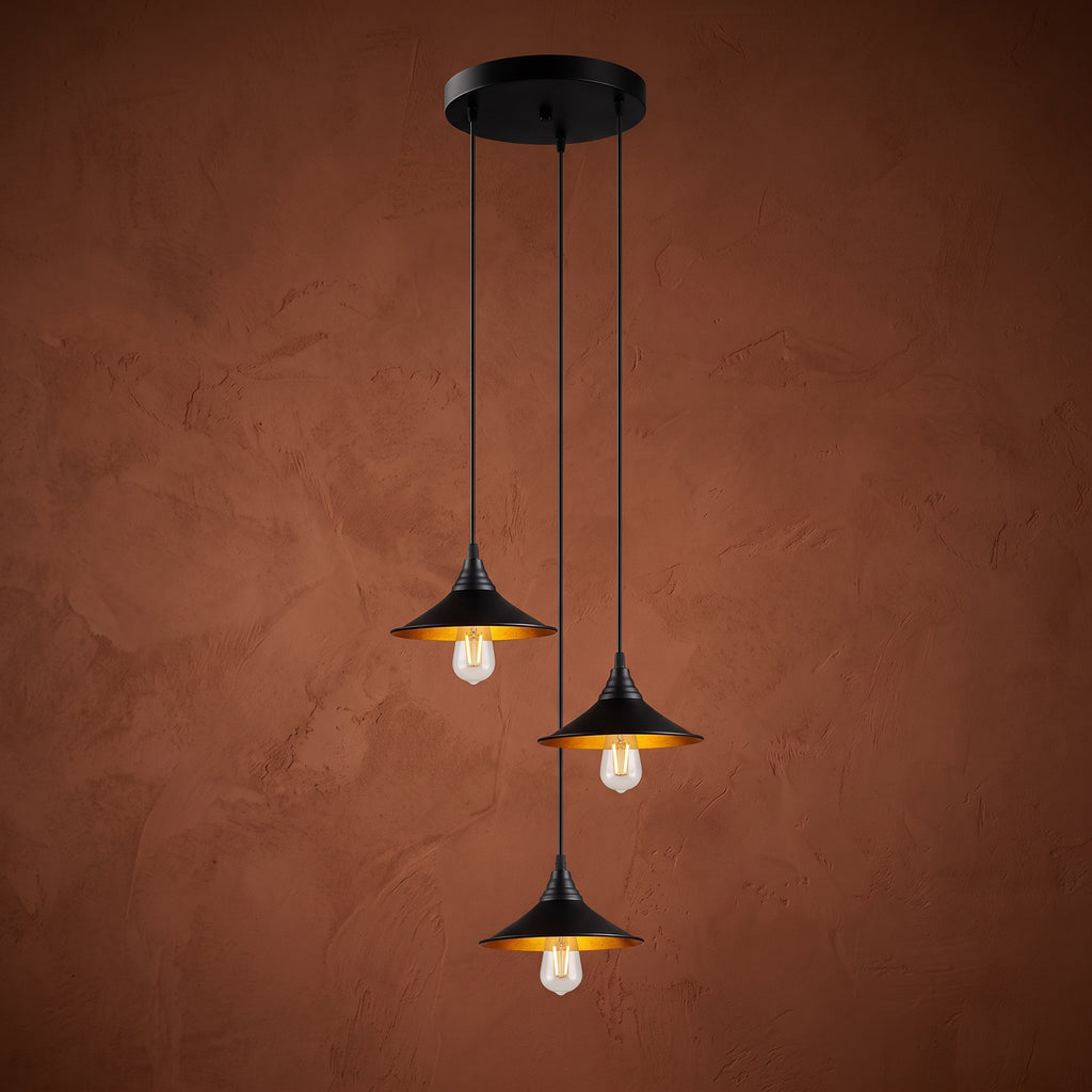 Lustre suspendu 3 lumières design élégant E27 vue d’ensemble