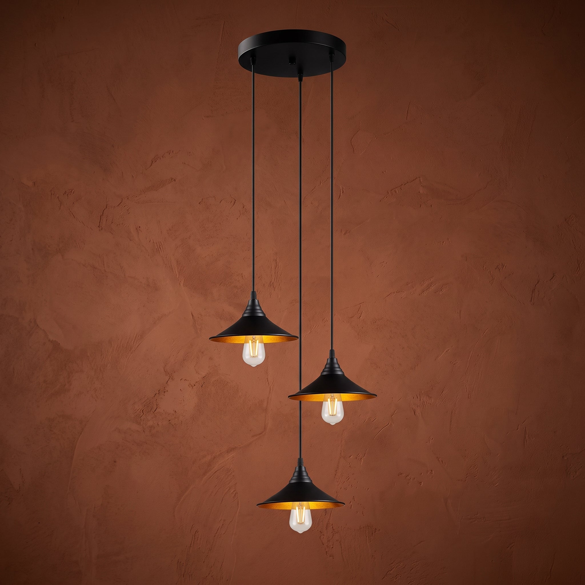Lustre suspendu 3 lumières design élégant E27 vue d’ensemble