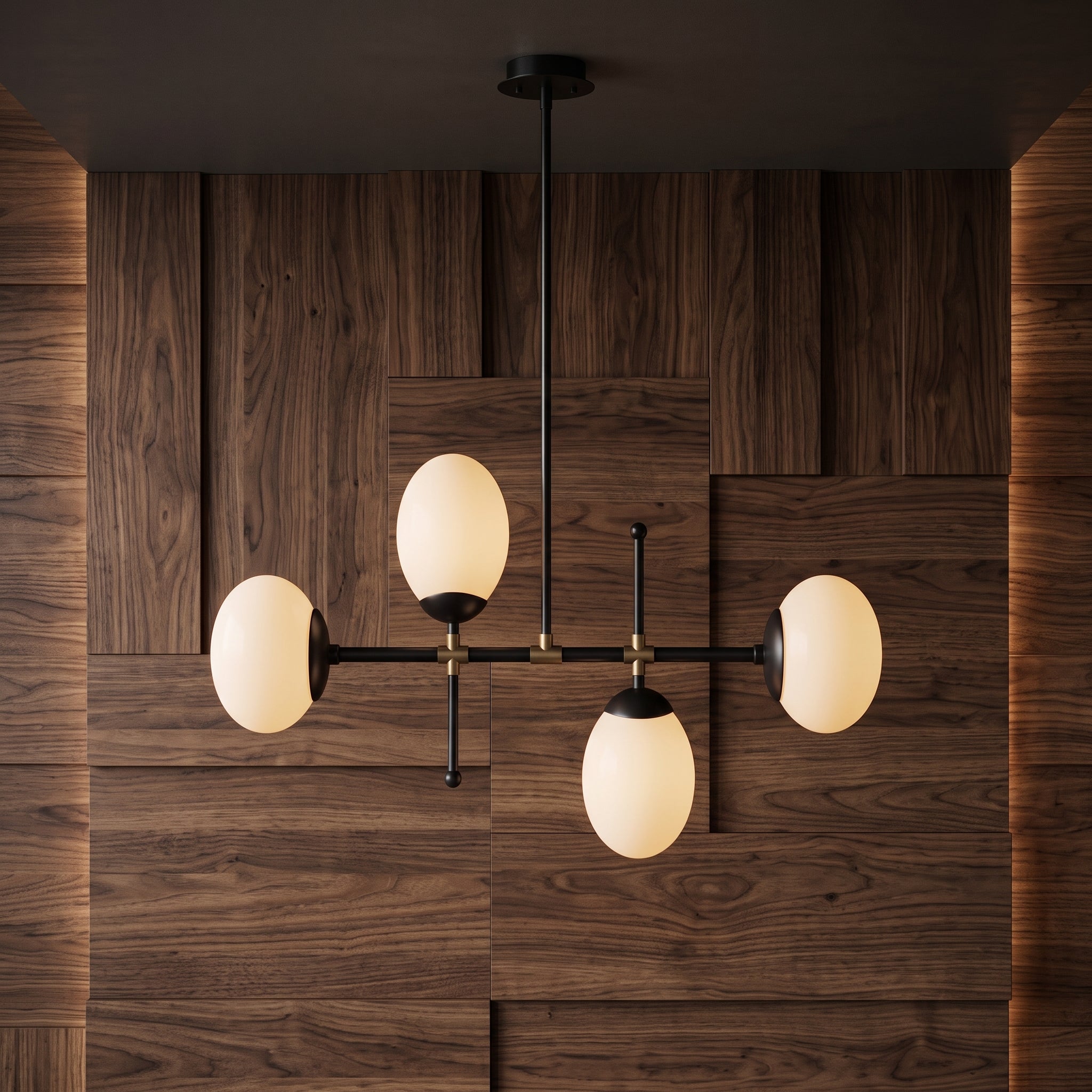 Lustre suspendu moderne 4 globes noir design minimaliste