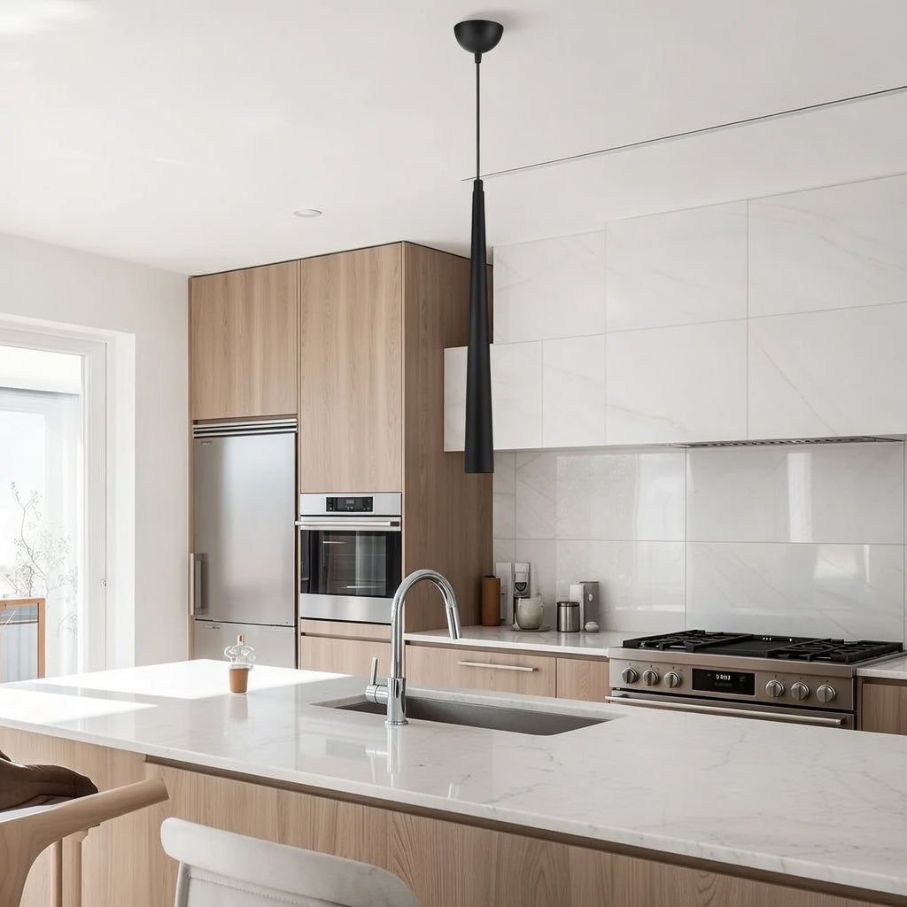 Lustre Suspendu Tube Noir - Design Minimaliste