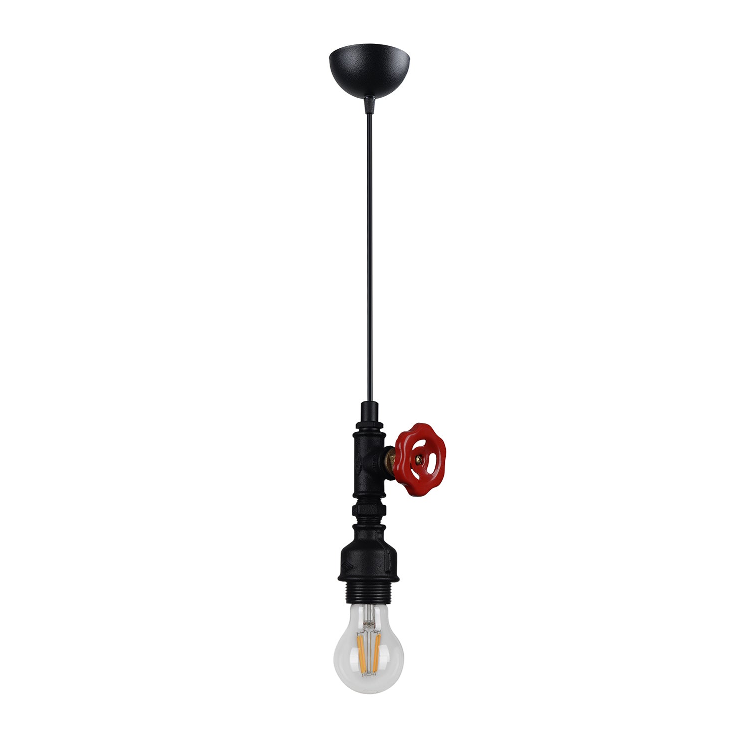Lustre Suspendu Industriel Robinet Valve Rouge - Design Steampunk