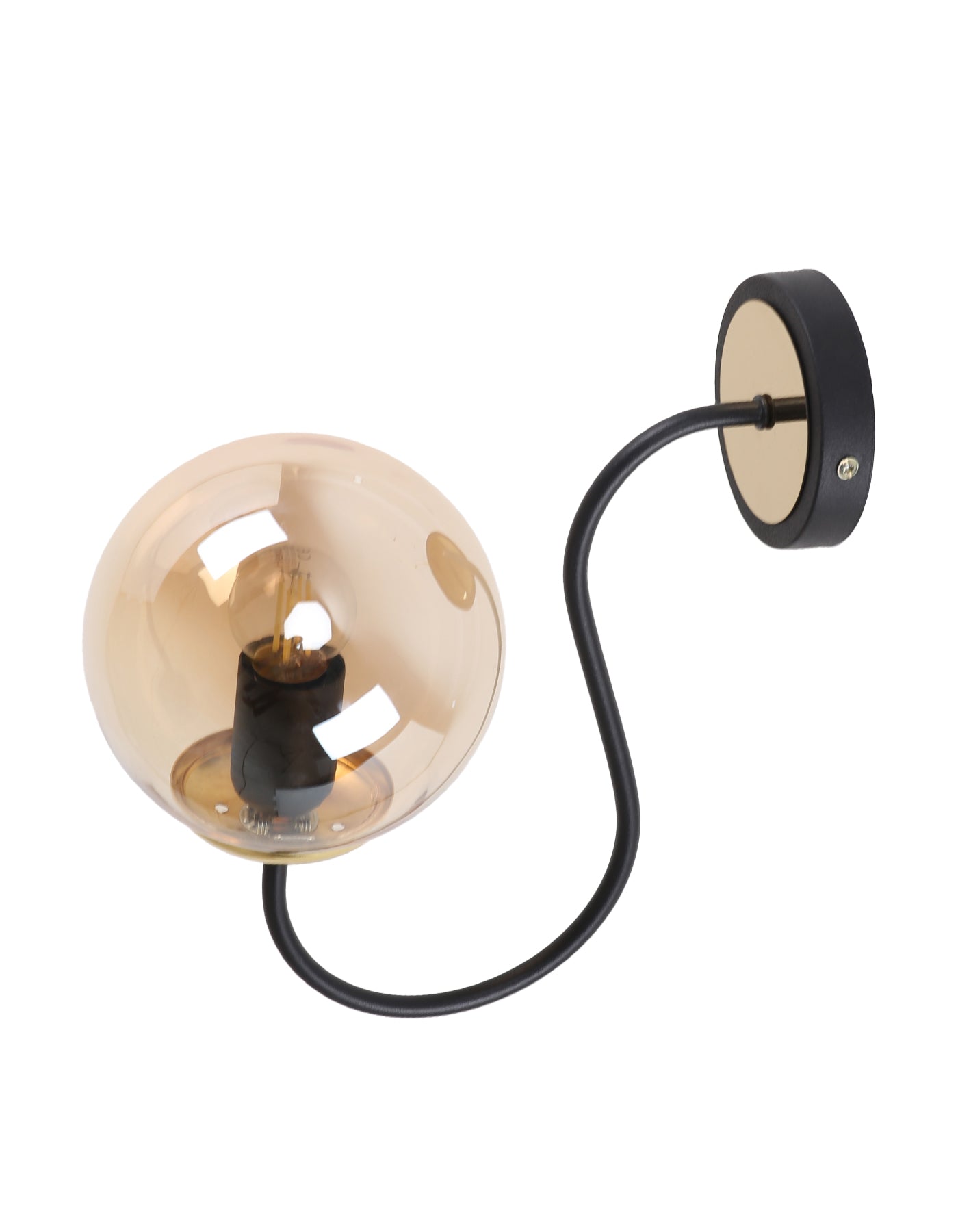 Applique murale globe ambré noir mat et laiton