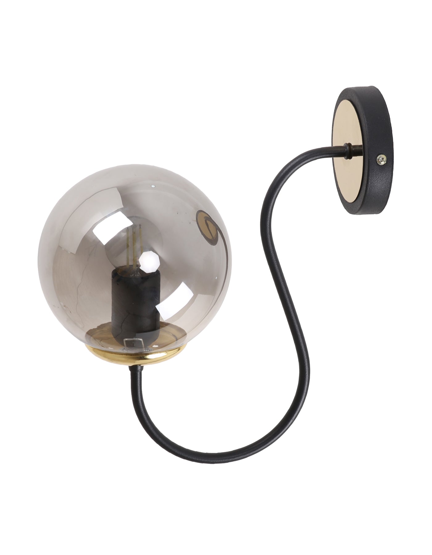 Applique murale globe fumé noir mat et laiton