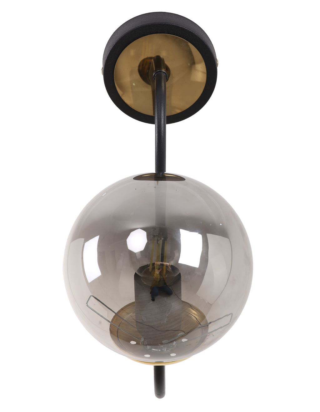 Applique murale globe fumé noir mat et laiton