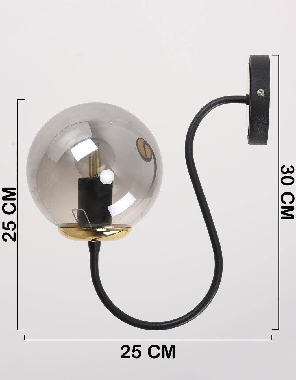 Applique murale globe fumé noir mat et laiton