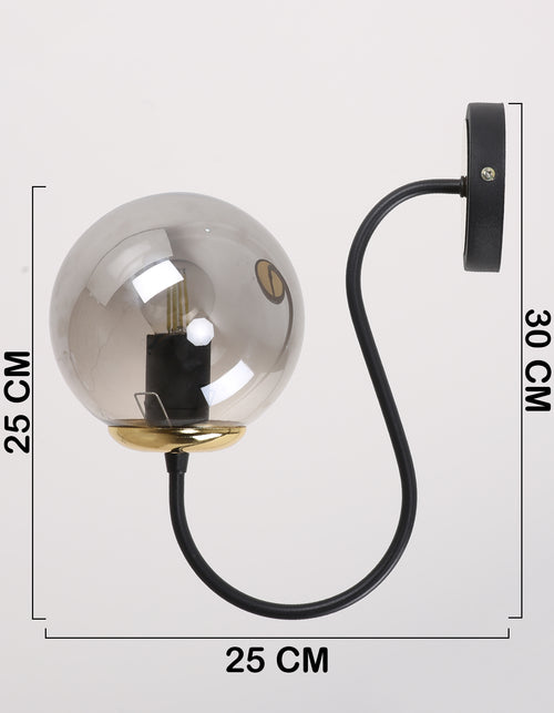 Détail globe verre fumé transparent bras S noir laiton brossé applique murale E27 IP40