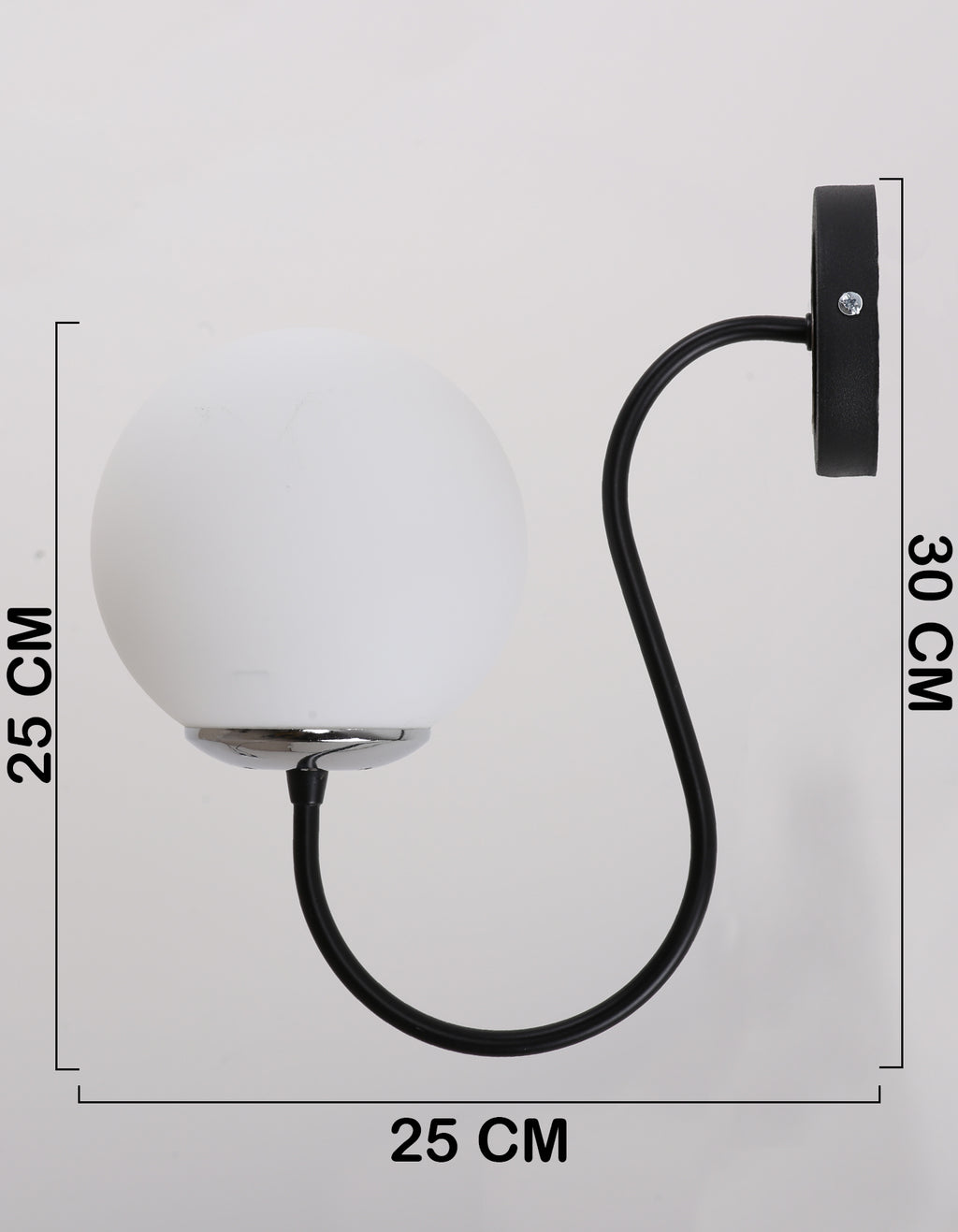 Applique murale globe blanc opalin noir mat