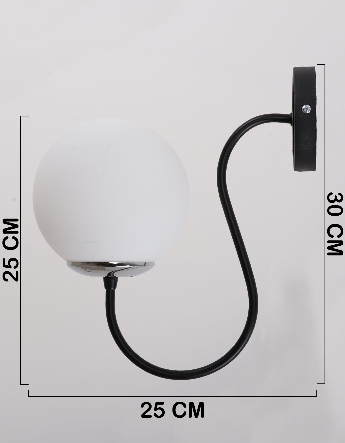 Applique murale globe blanc opalin noir mat