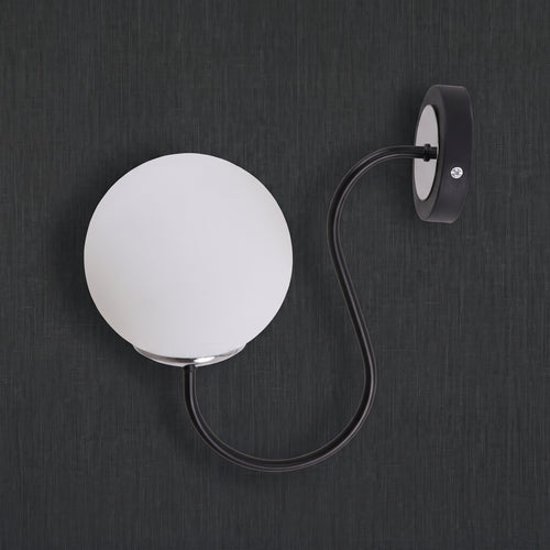 Applique murale globe blanc opale bras courbe noir mat design moderne IP40