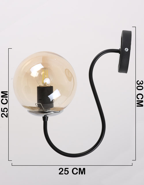 Fiche produit applique bras courbe métal noir mat et globe verre ambré Lumidestock E27