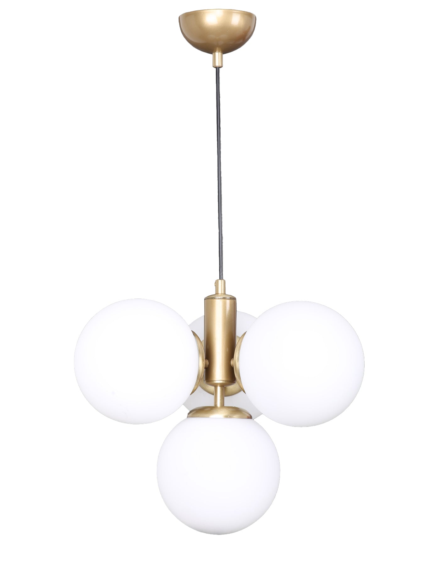 Suspension 4 globes blanc opalin finition laiton