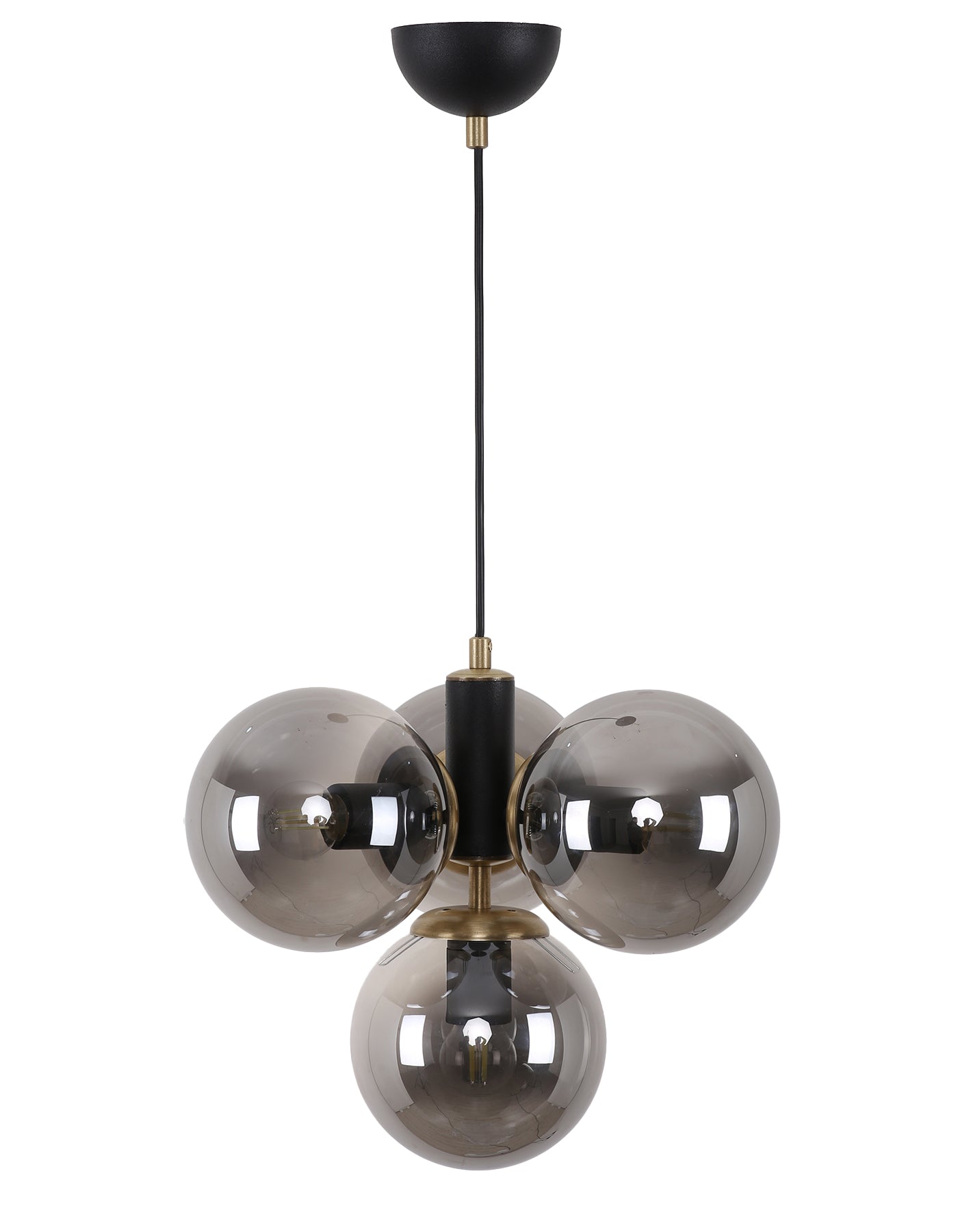 Suspension 4 globes fumé noir mat et laiton
