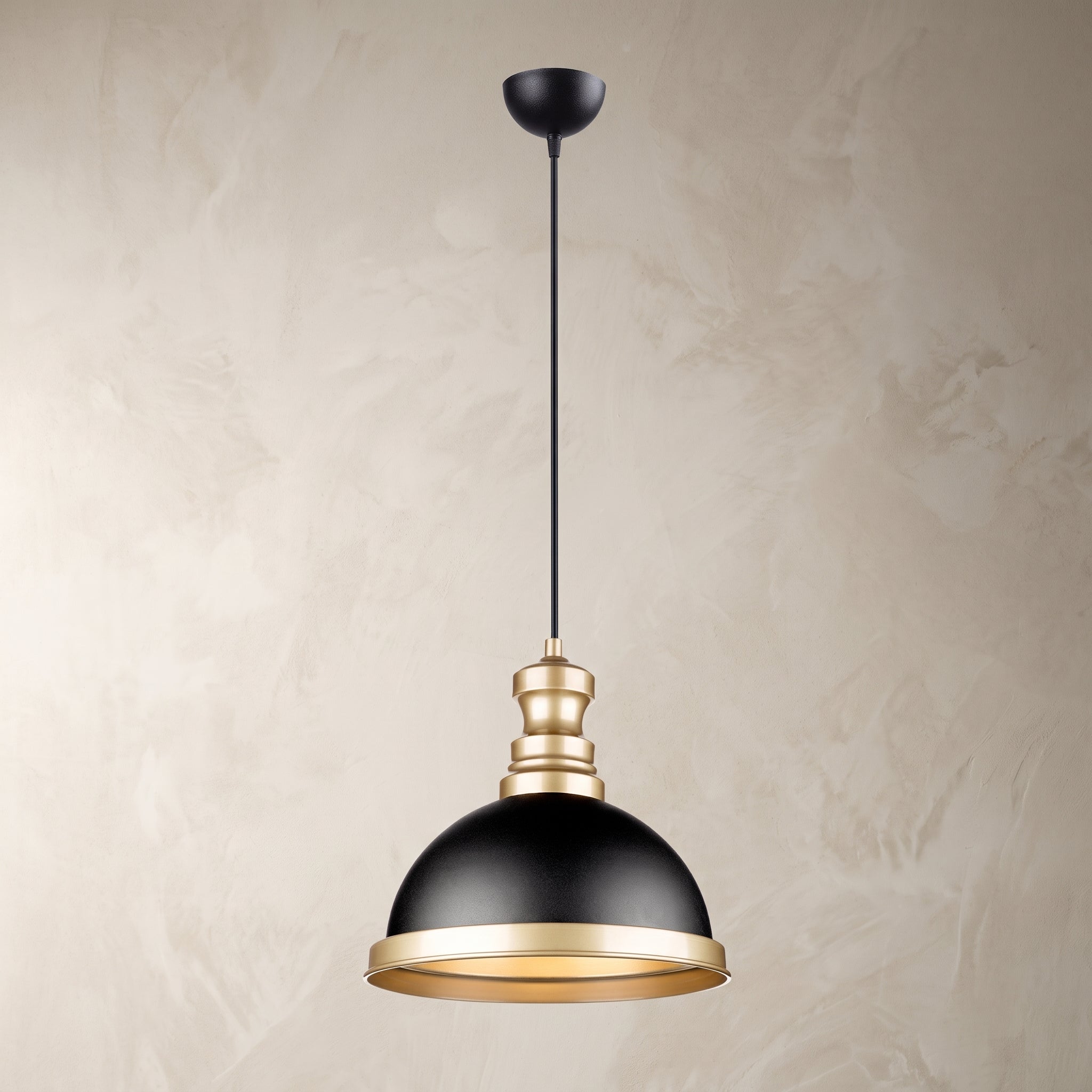 Lustre industriel noir mat et laiton design vintage