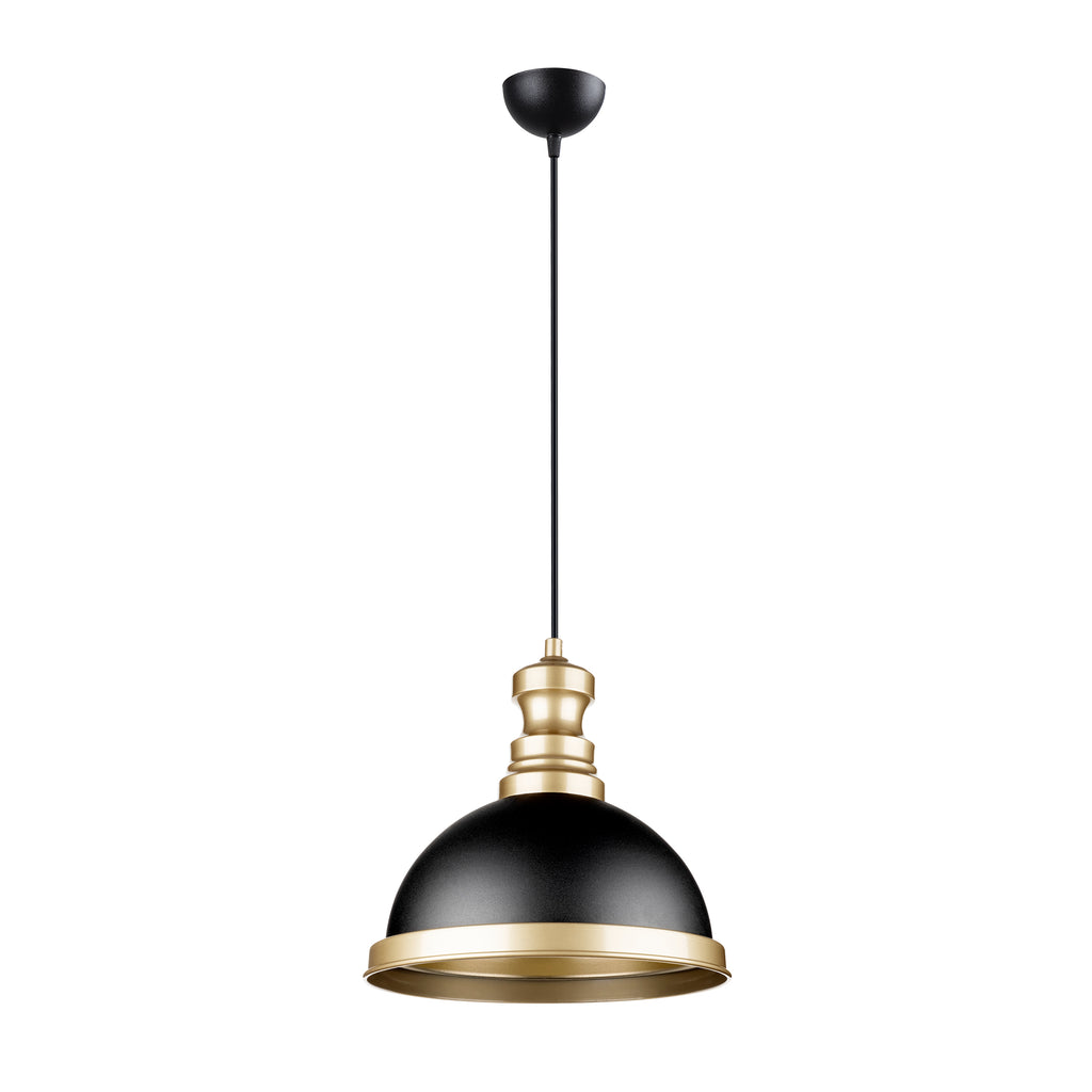 Lustre Suspendu Industriel Noir et Laiton - Design Vintage