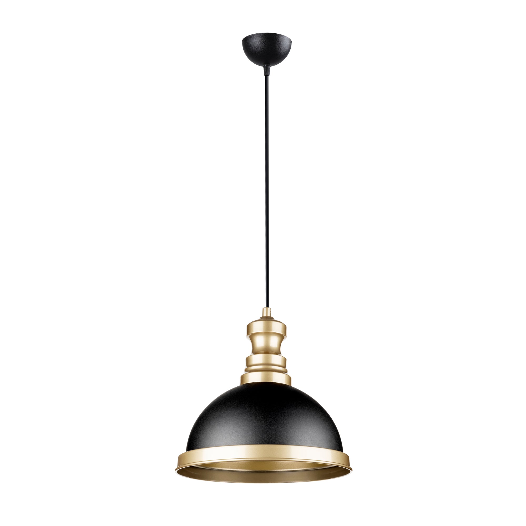 Lustre Suspendu Industriel Noir et Laiton - Design Vintage