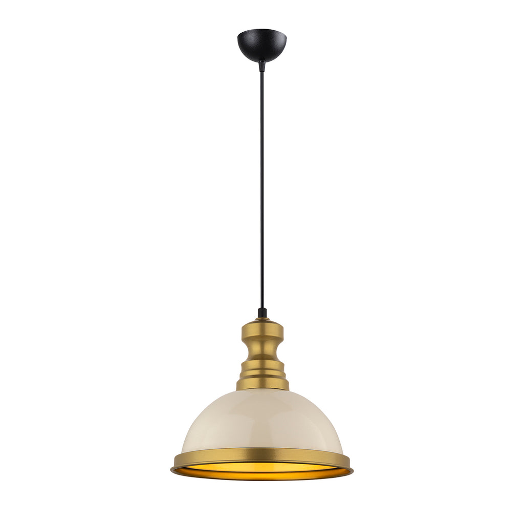 Lustre Suspendu Industriel Crème et Laiton - Design Vintage