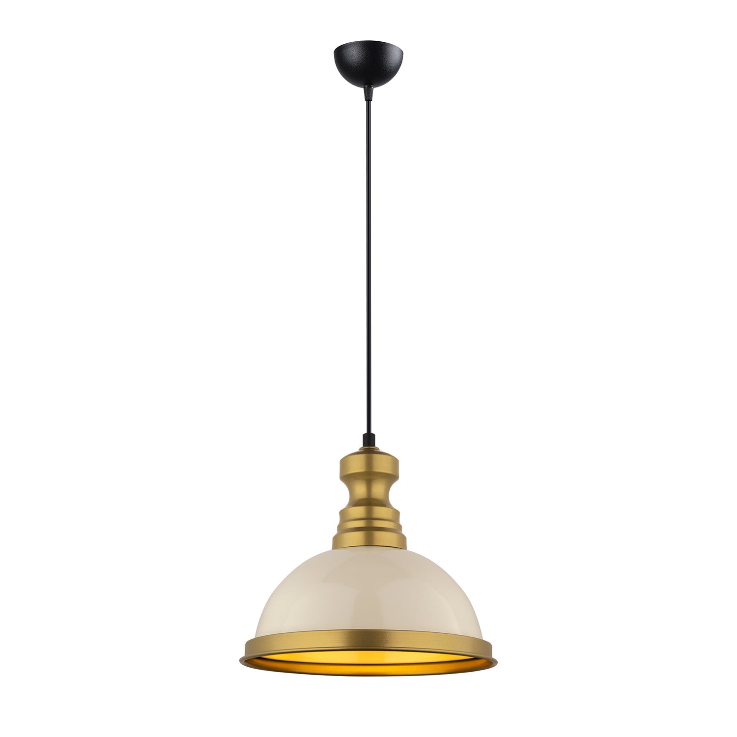 Lustre Suspendu Industriel Crème et Laiton - Design Vintage