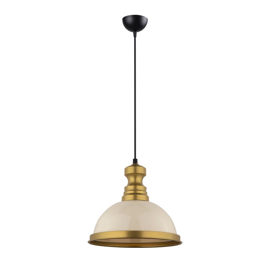 Lustre Suspendu Industriel Crème et Laiton - Design Vintage