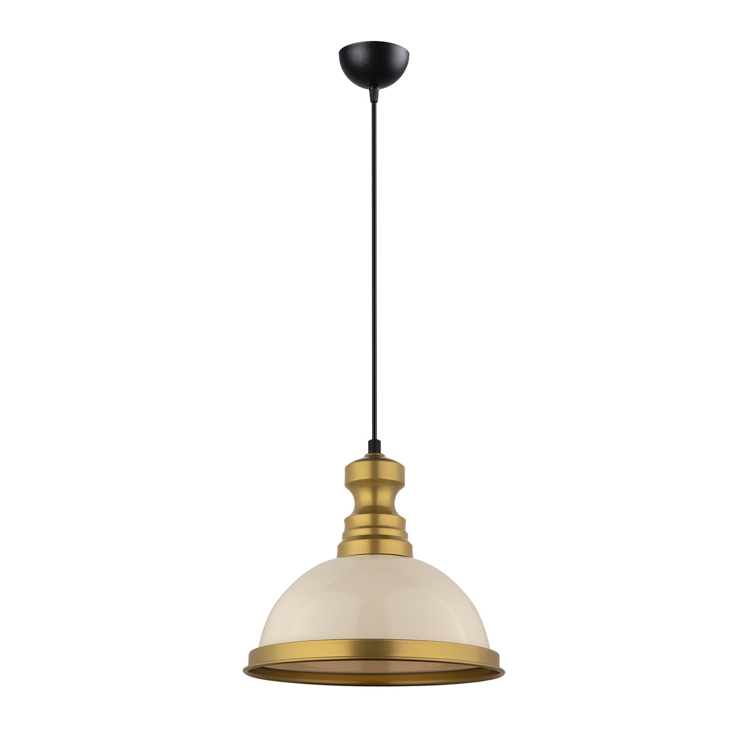 Lustre Suspendu Industriel Crème et Laiton - Design Vintage