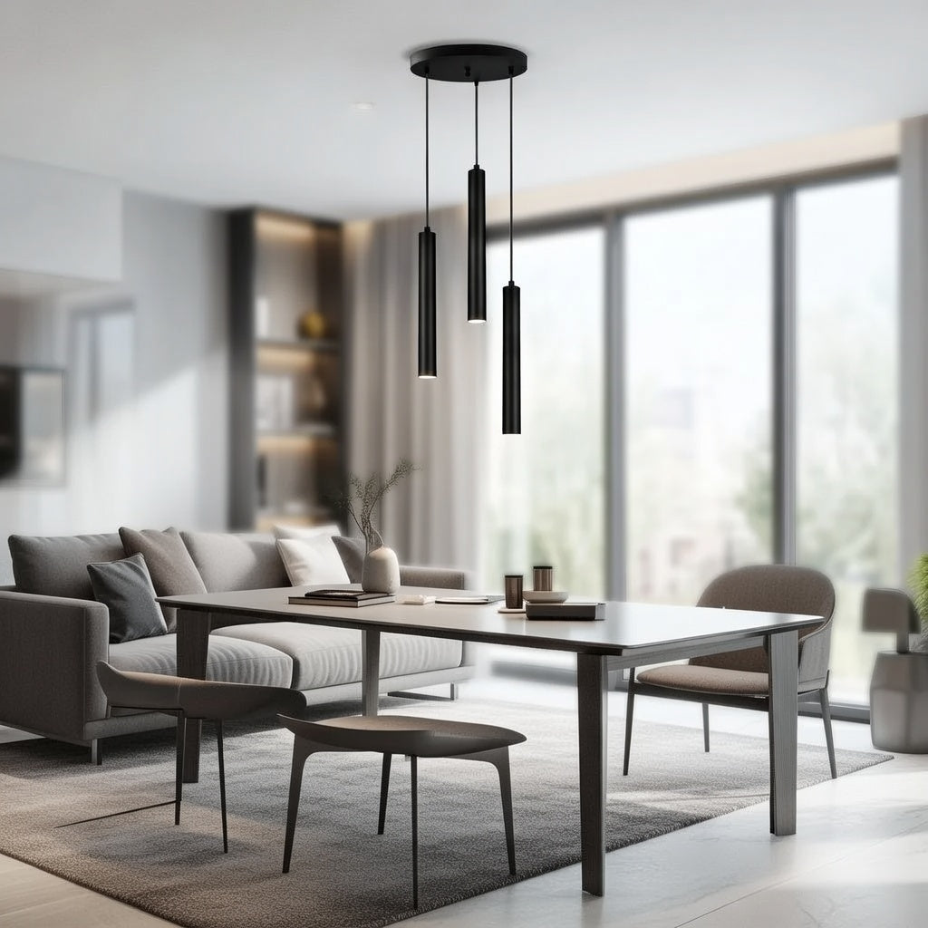 Lustre Suspendu Minimaliste Triple Noir Cylindrique