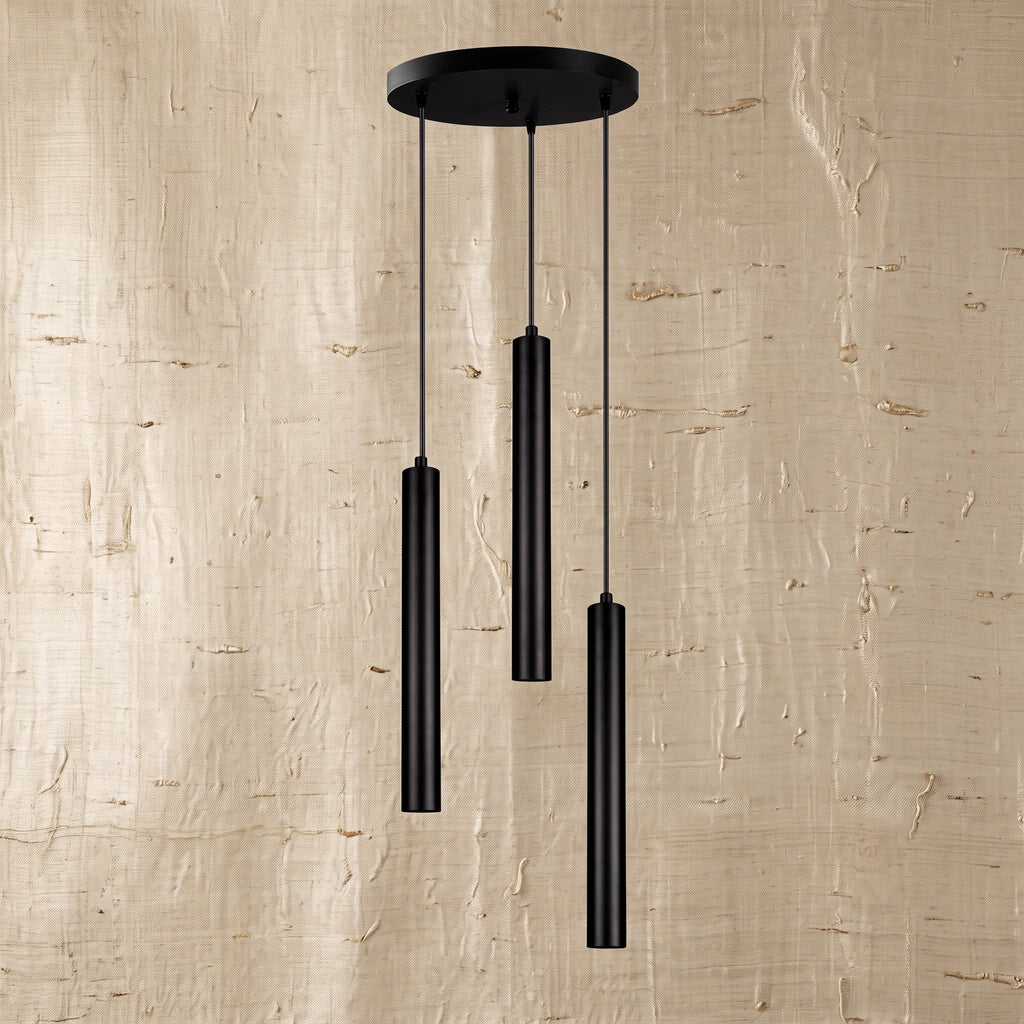 Lustre TUBE triple 3 cylindres noir mat design minimaliste
