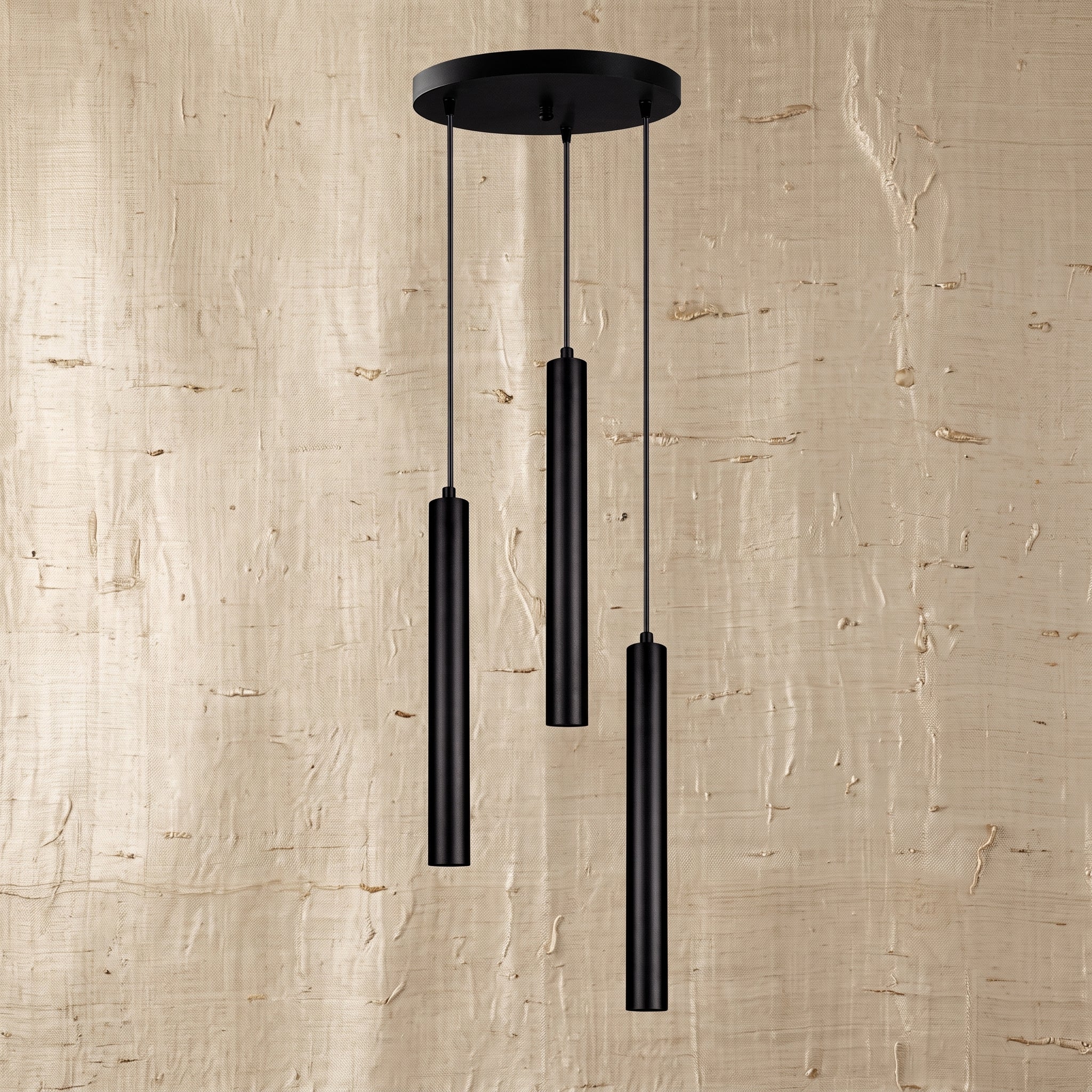 Lustre TUBE triple 3 cylindres noir mat design minimaliste
