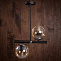 Lustre 2 globes ambrés structure noire diagonale design moderne IP40