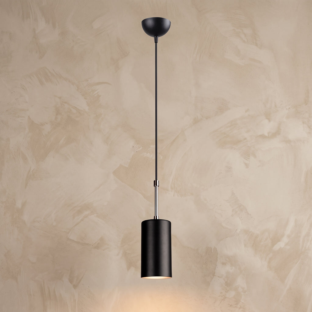Lustre cylindrique noir mat Ø9 cm design moderne