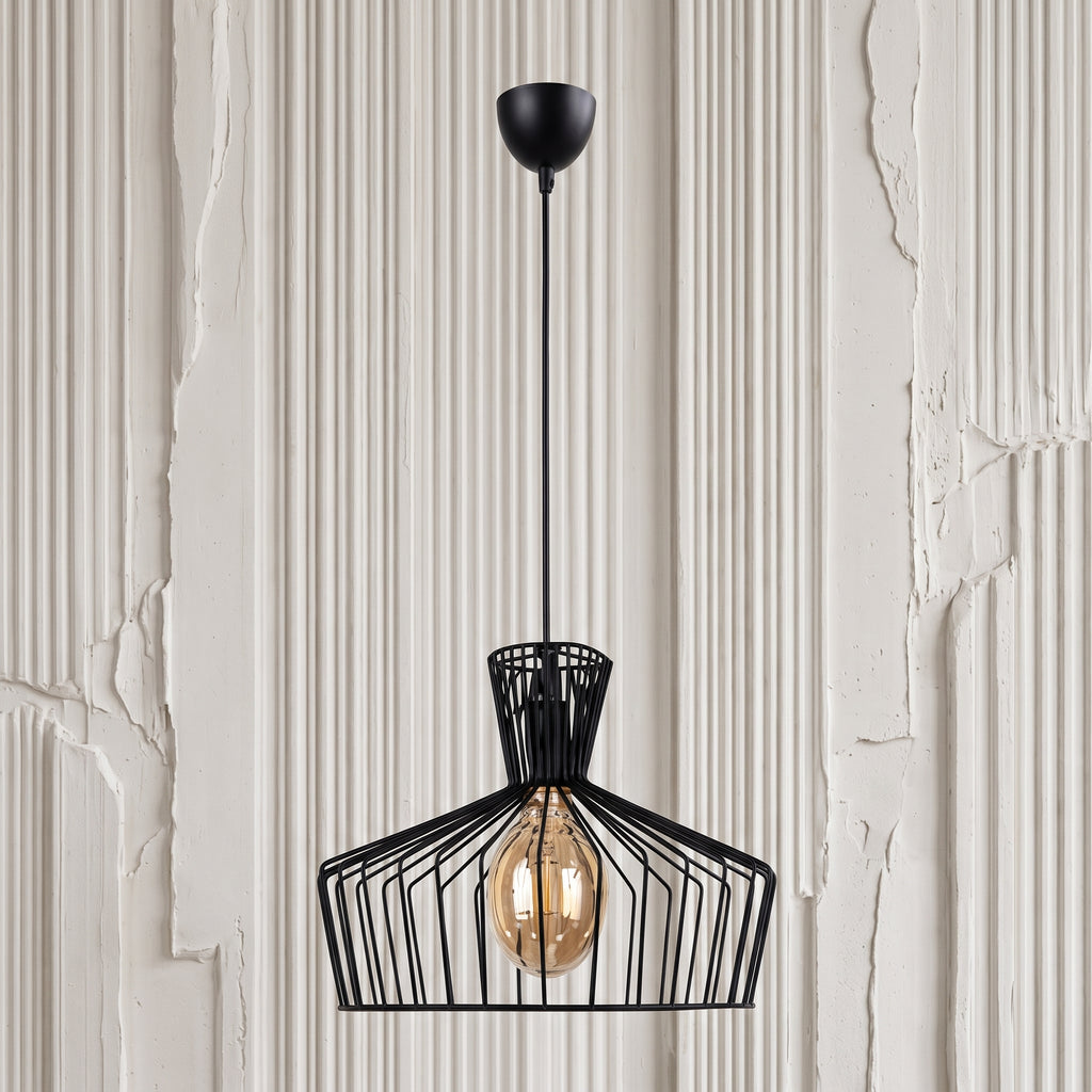 Lustre cage lanterne fil de fer noir 46 cm