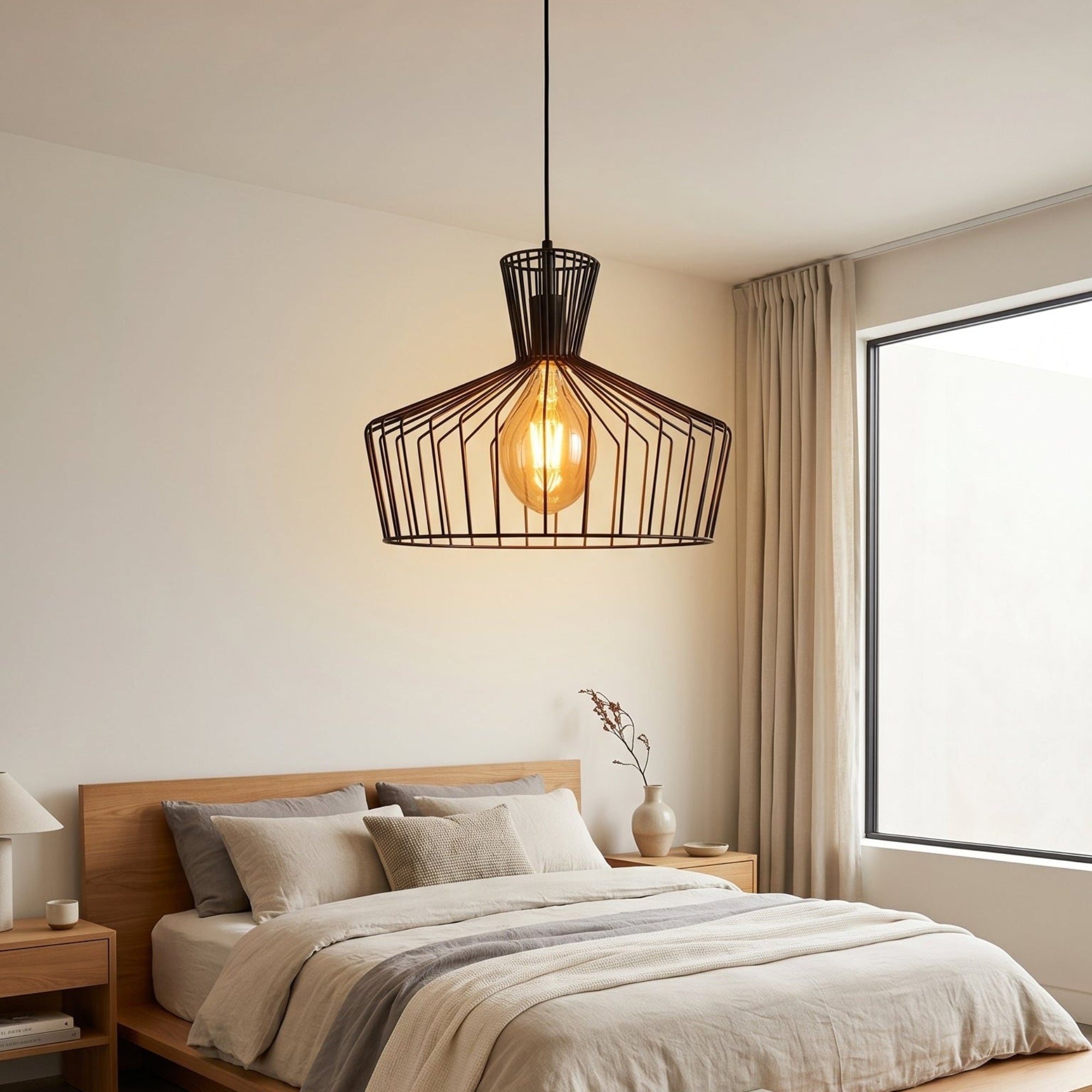 Suspension cage lanterne industrielle noire style vintage