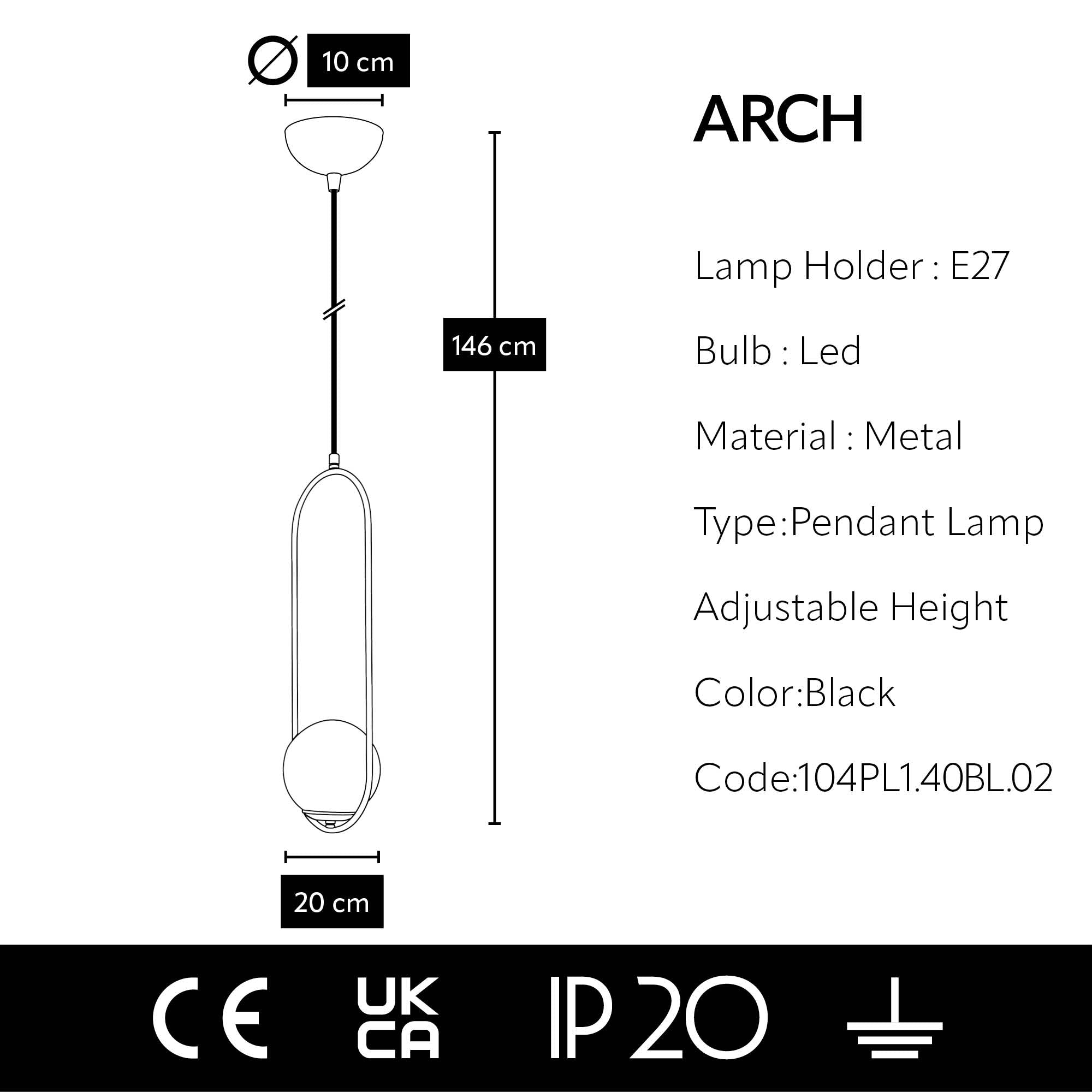 fiche produit Lustre suspendu cadre ovale noir globe opale blanc design architectural