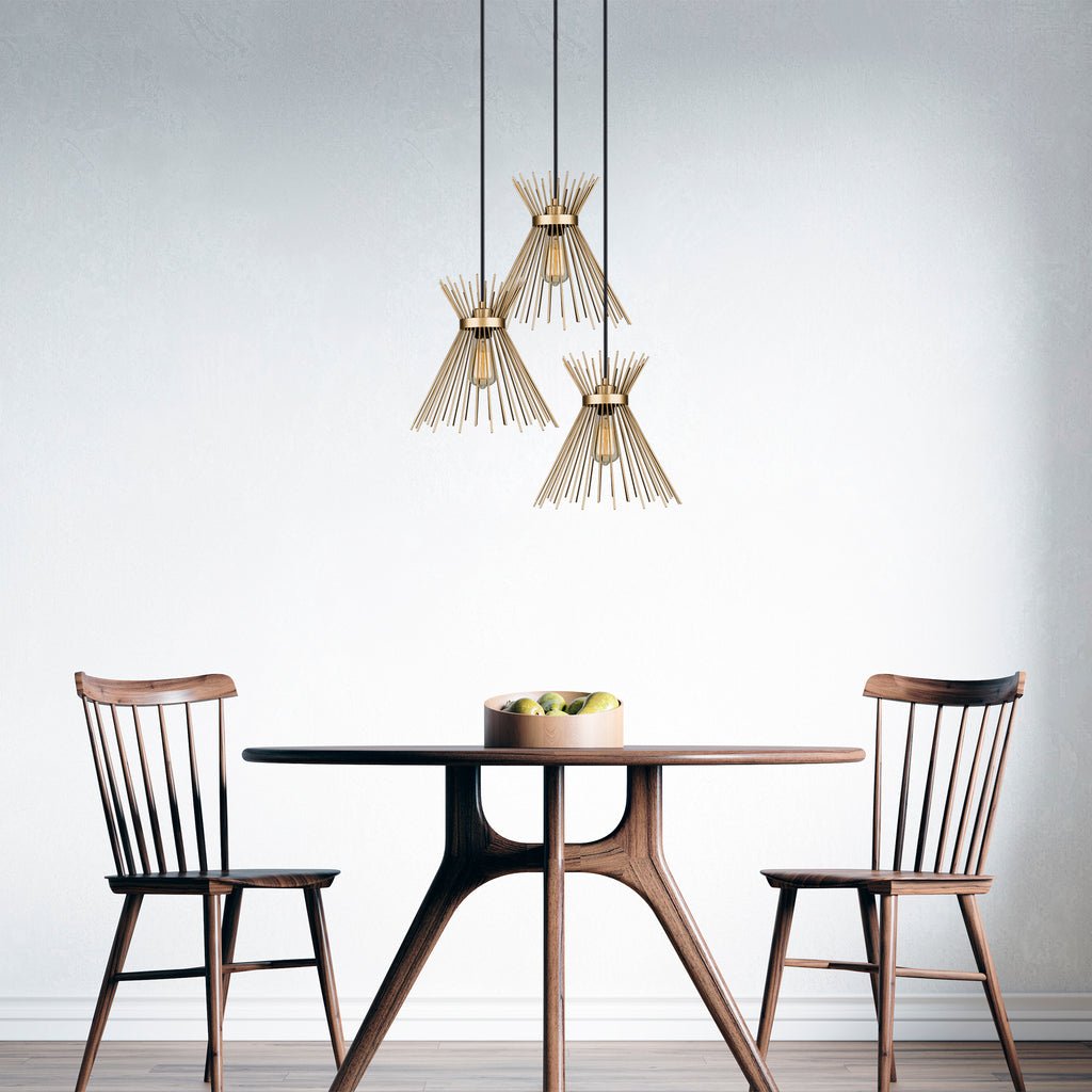 Lustre Suspendu Design Starburst Triple Doré