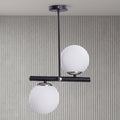 Lustre 2 globes opale blanc noir mat et chrome design sculptural IP40