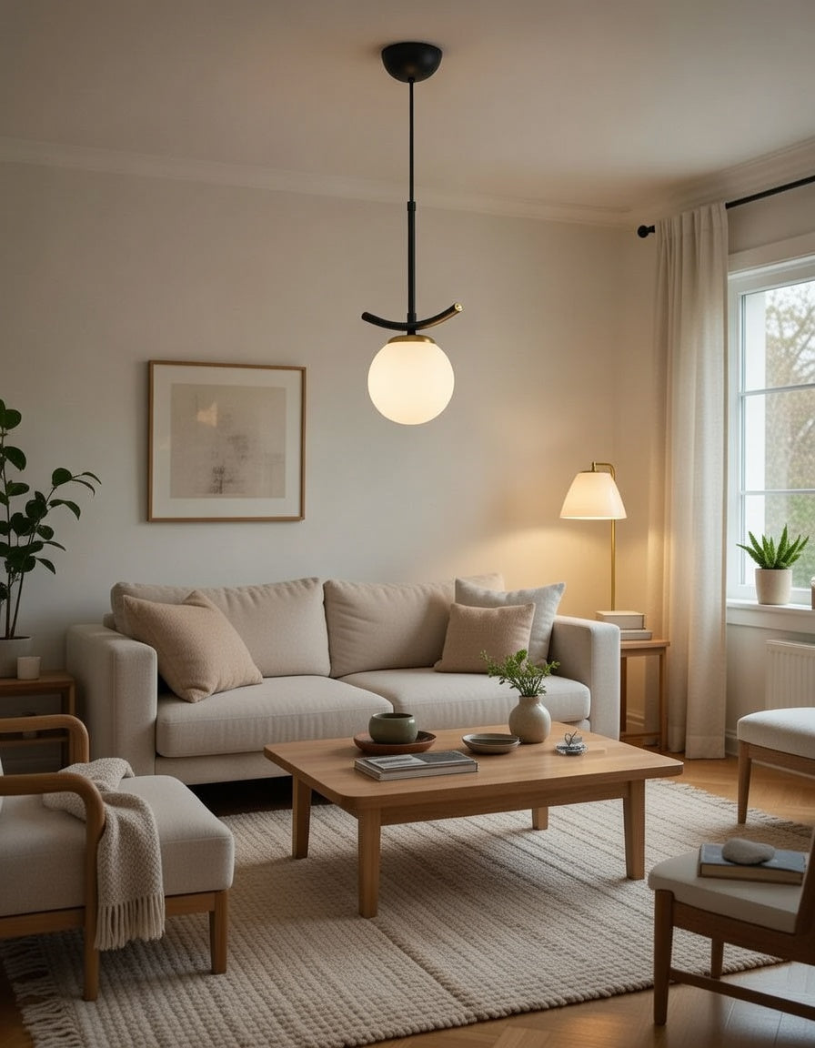 Suspension globe blanc opalin noir et doré