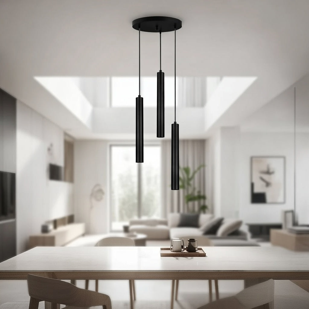 Lustre Suspendu Minimaliste Triple Noir Cylindrique