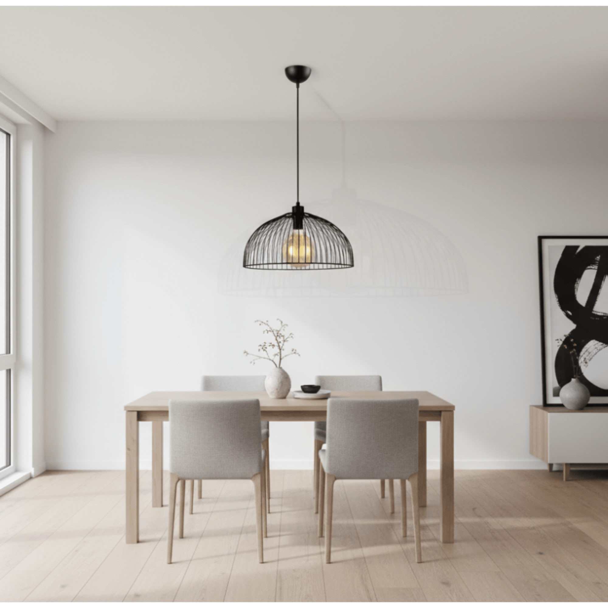 Lustre cage noir dans un appartement moderne