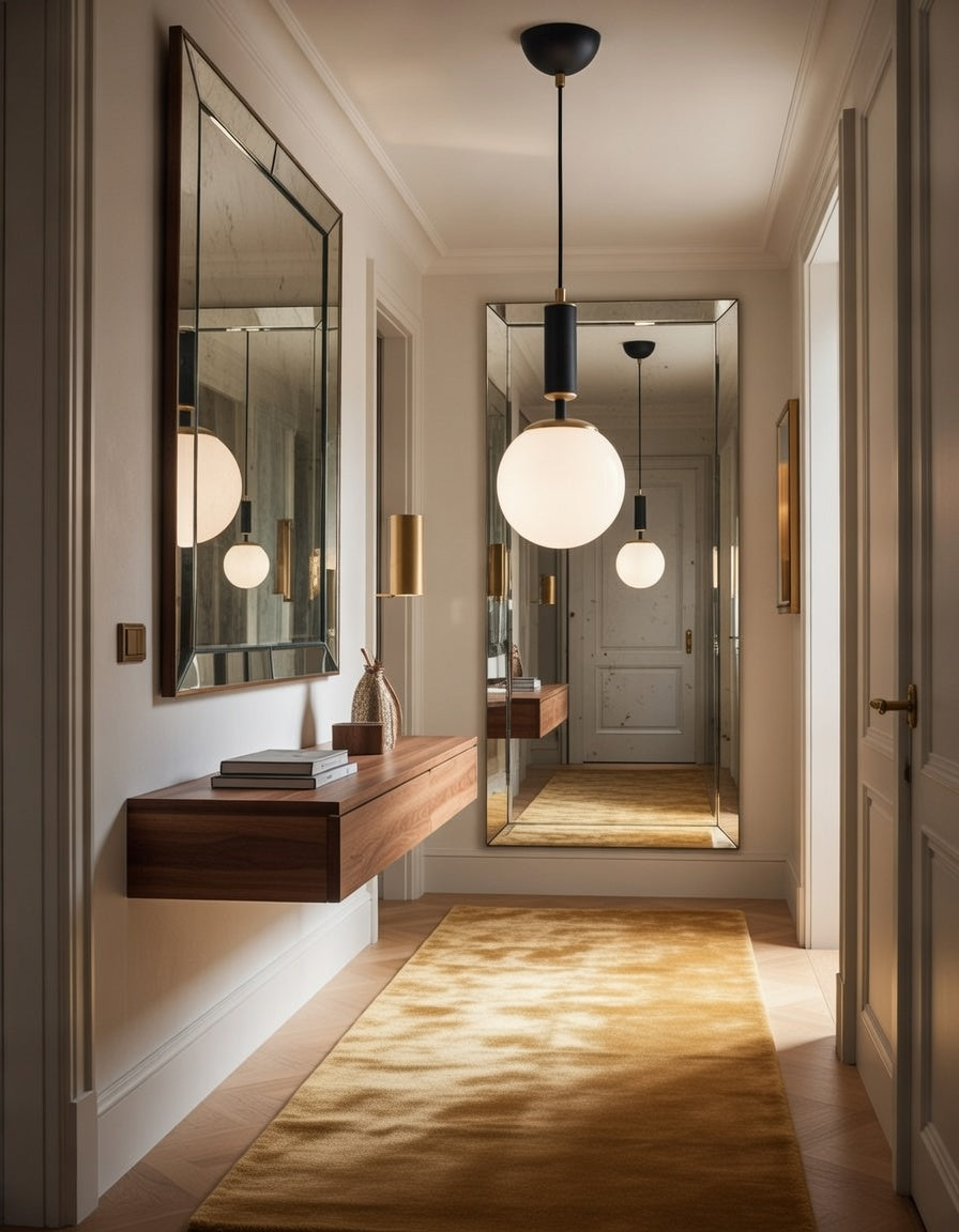 Suspension Globe Noir Mat et Laiton - Verre Blanc Opale